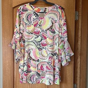 Multiples Multi Ruffle-Sleeve Printed Blouse, Size 1X, NWT!